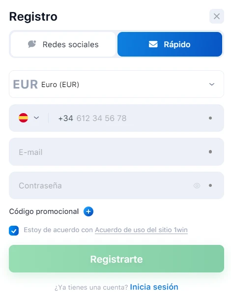 Registro móvil en 1win Bolivia